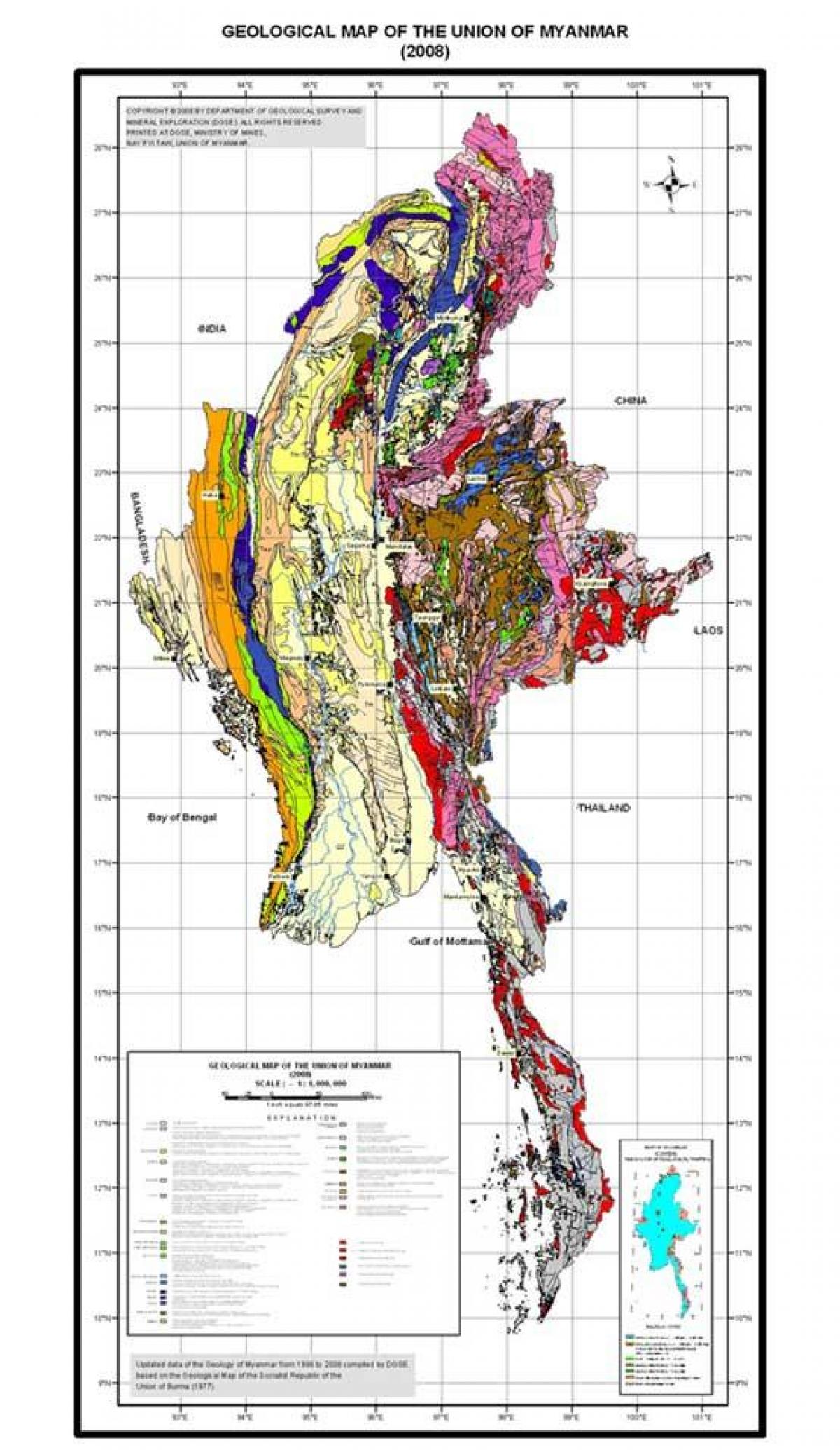 Žemėlapis geologinių Mianmare 2008