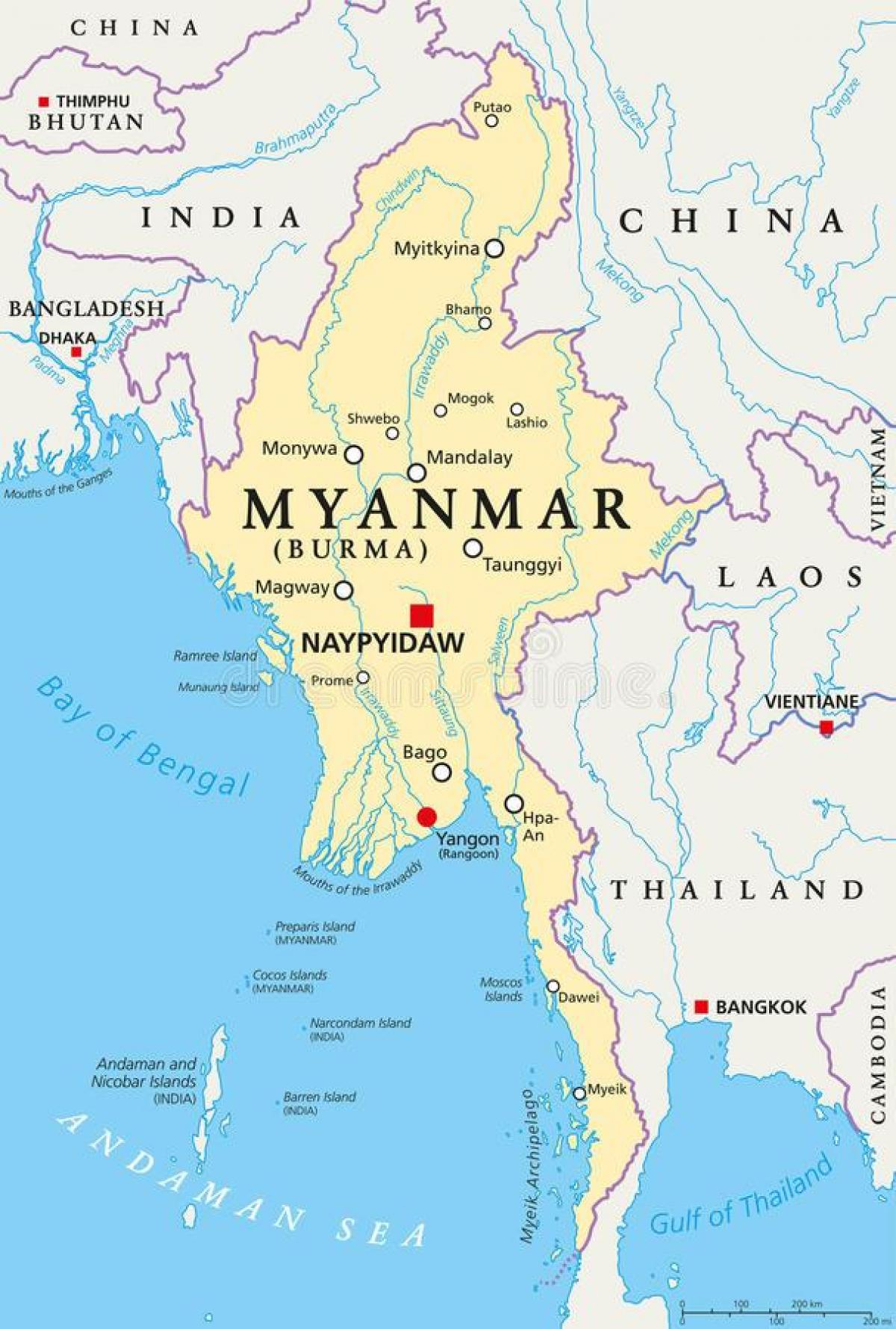 naypyidaw Mianmaro žemėlapyje