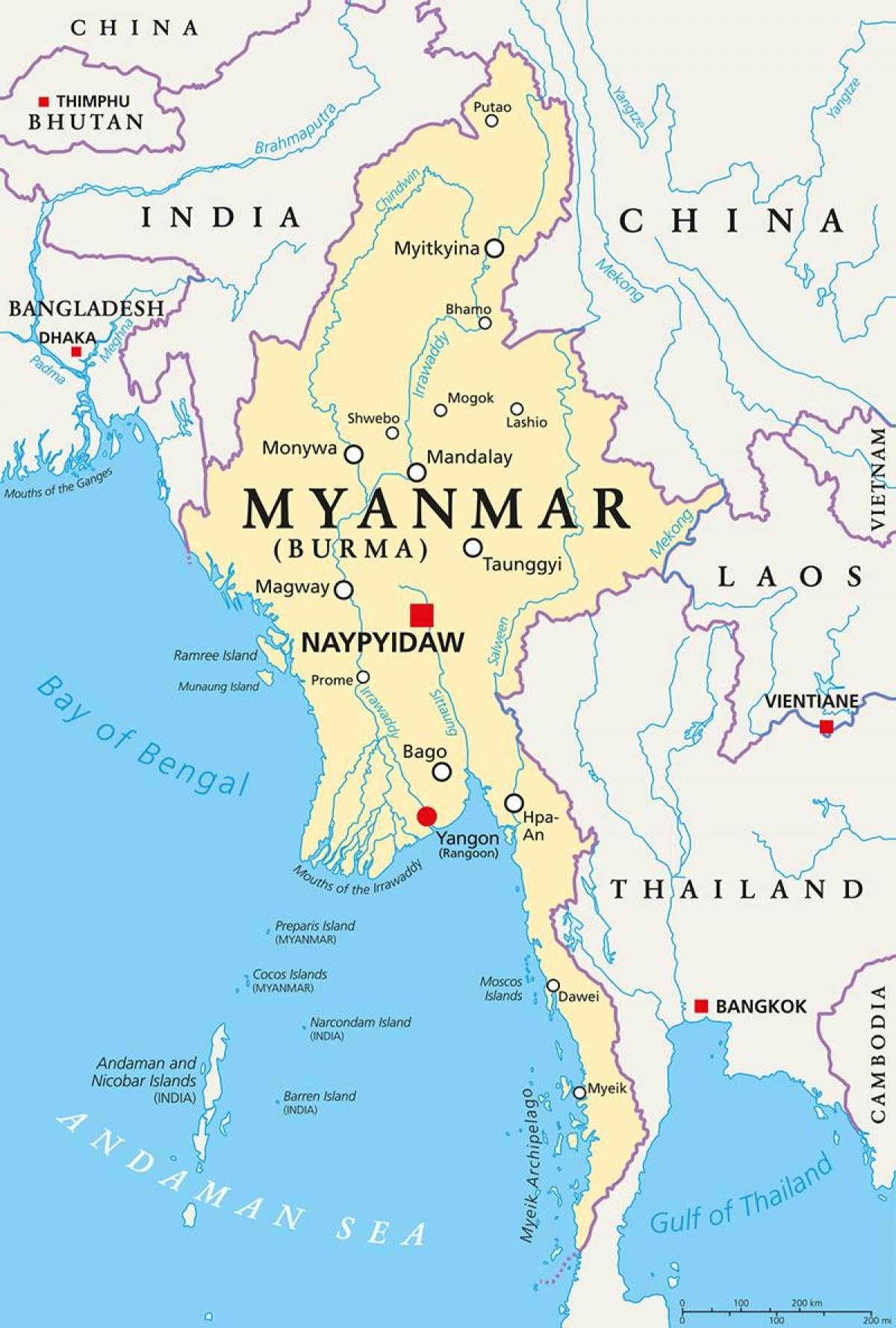 Mianmaro šalies žemėlapį