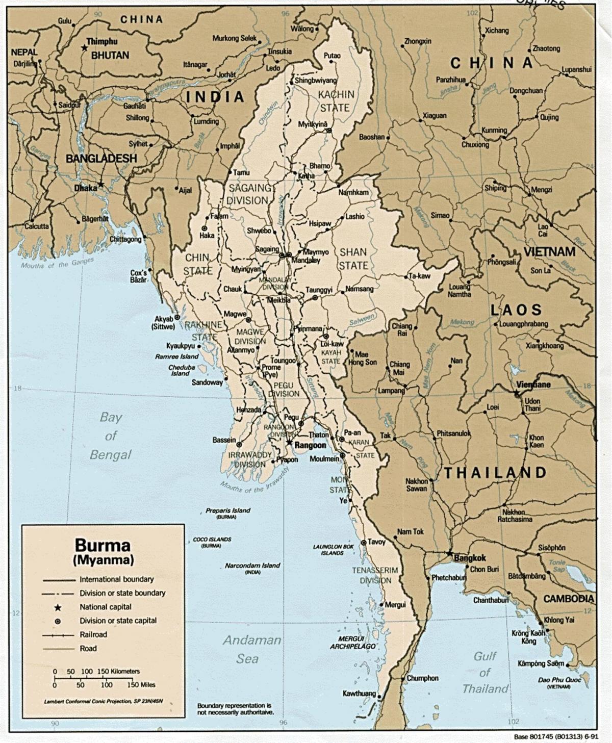 yangon Birmos žemėlapyje